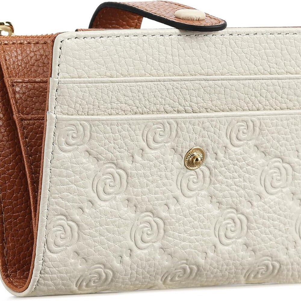 Small Leather Wallet Womens Rfid Blocking Bifold With Coin Zipper Compact Purse